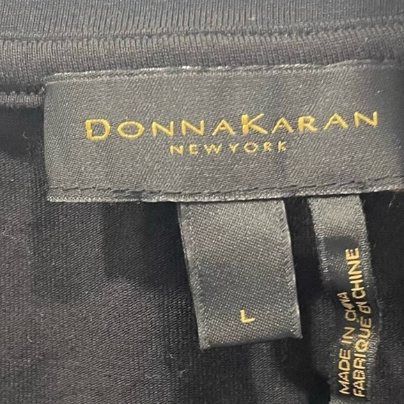 Donna Karan Top Size Large Black White Color Lace-Sleeve Half Zip Lace Feminine - Picture 3 of 5